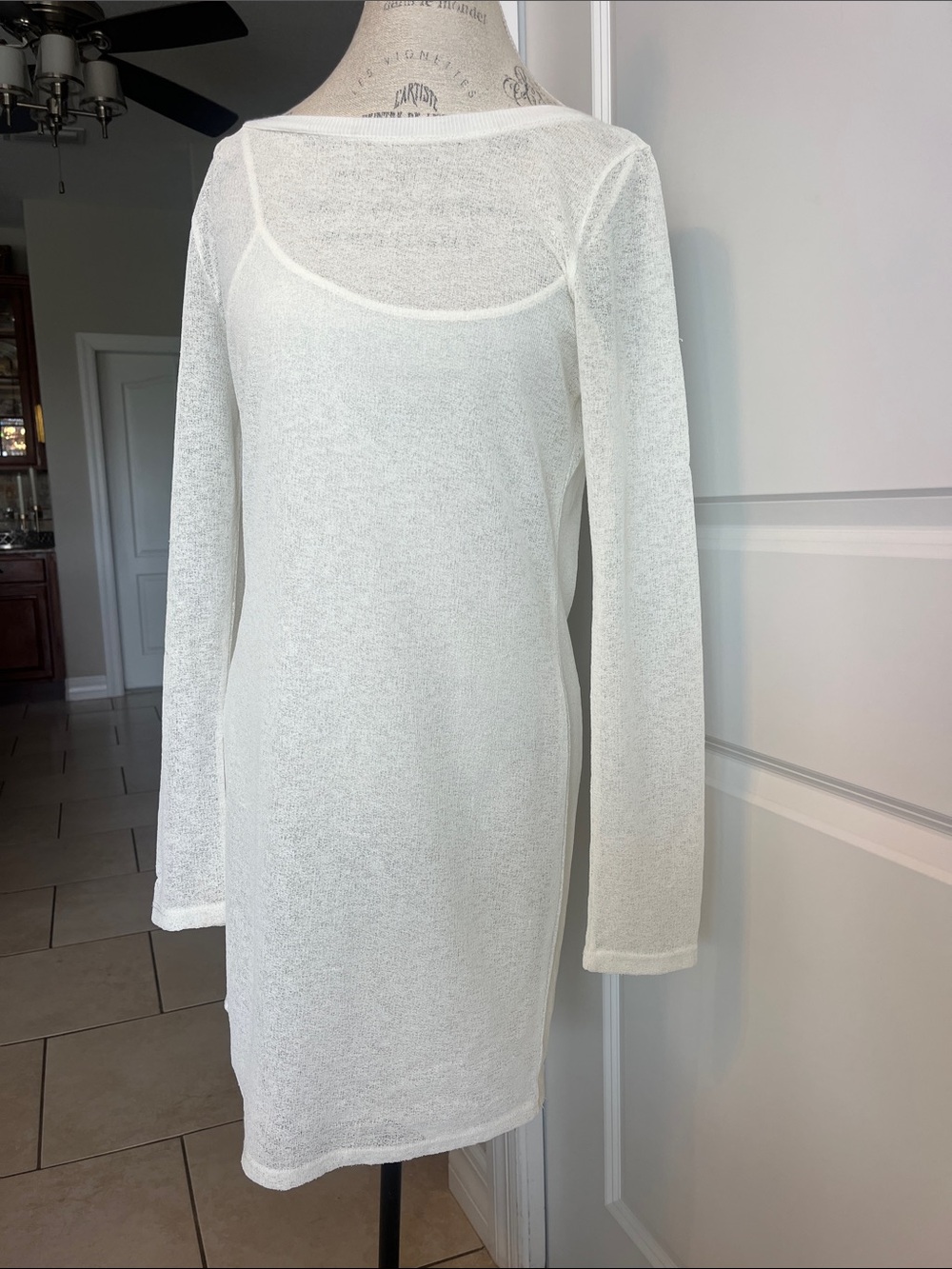 EUC Yummy Tummie cream semi sheer lightweight boat neck dress w/shapewear Med - Picture 1 of 5
